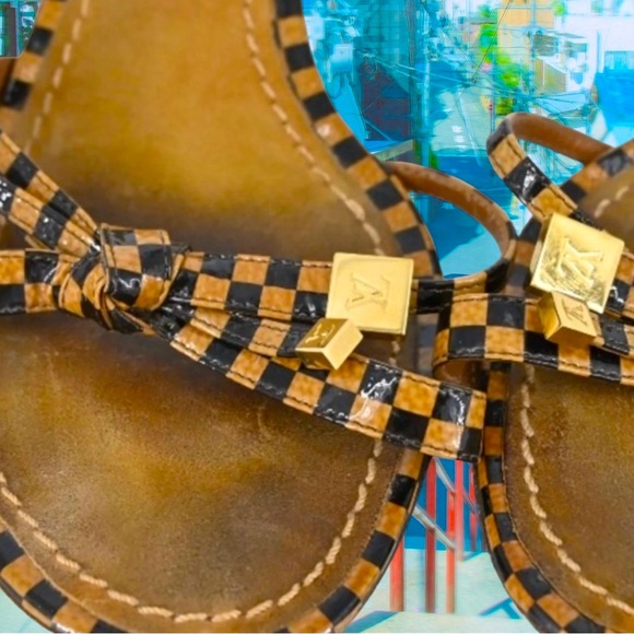 Authentic Louis Vuitton Sz37.5 Checkered Sandal Slide Heels - Picture 4 of 11